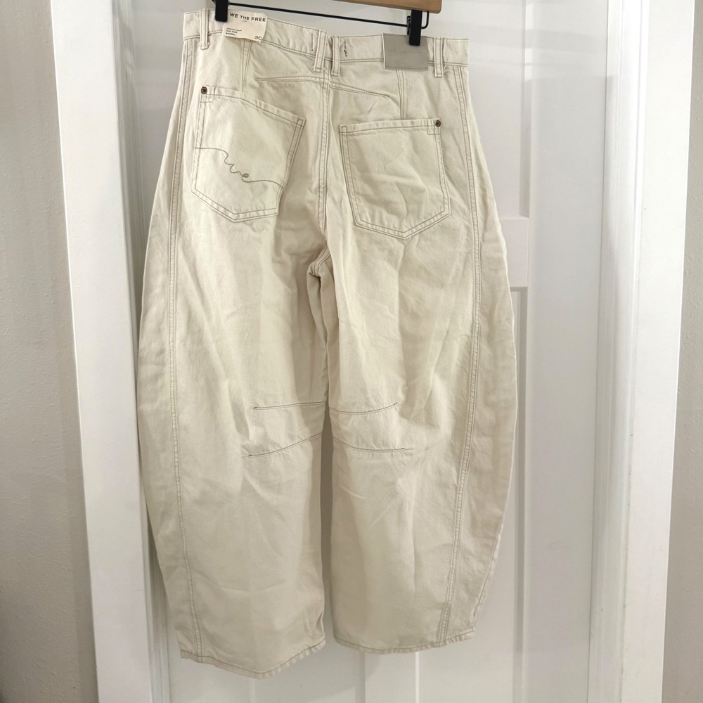 We The Free Free People Good Luck Mid-Rise Barrel Jeans Milk Cream Boho Denim 30 - Picture 4 of 6